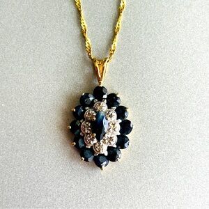 14k Gold Genuine Diamond & Sapphire Pendant on 18k Gold Chain Necklace V…